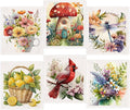 Morigins Spring Flowers Bird Swedish Dish Cloths - 6 Pack Reusable Compostable Kitchen Cloth, Cellulose Sponge Dish Towel Set