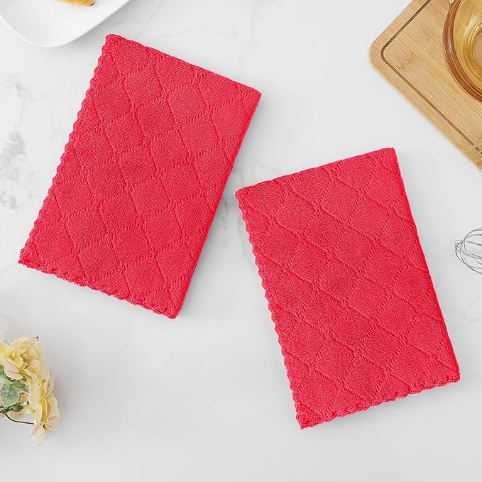 Homaxy 12 Pack Dish Towels for Kitchen (13 x 19 Inches, Red), Super Soft and Absorbent Coral Velvet Dish Cloths for Washing Dishes, Nonstick Oil Fast Drying Microfiber Cleaning Cloth