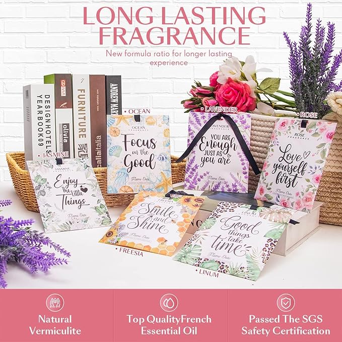 6 Pack Inspirational Scented Sachets - Valentines Day Girlfriend Gifts for Her Wife | Natural Moth Repellent for Closets, Air Freshener for Home | Shoe & Car Deodorizer for Drawer