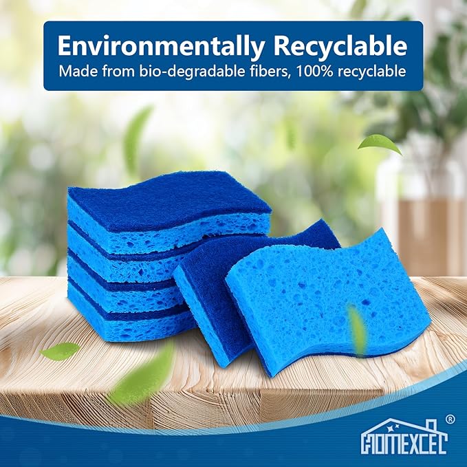 HOMEXCEL Sponges Kitchen 24pcs Non-Scratch for Dishes, Blue Scrub Cleaning Sponge for Non-Coated Cookware, Dishes, Pots, Pans, Dual Sided Dish Sponge for Kitchen, Household, Bathroom