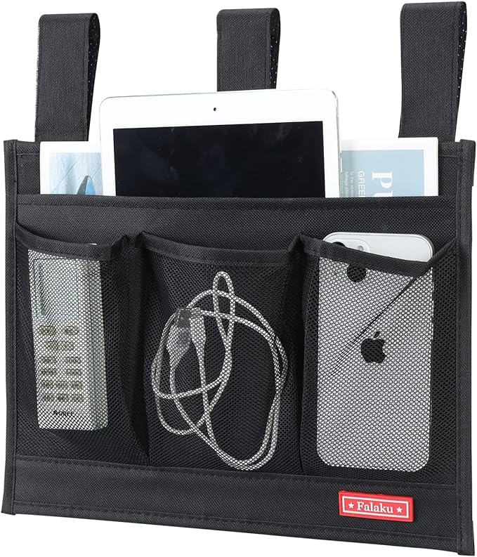 Falaku Hanging Bedside Caddy,Bedside Organizer Caddy for Bed Rails(4 Pockets-Black)