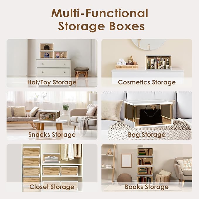 Thicken & Sturdy Clear Shoe Boxes with Magnetic Door, 3 Pack Stackable Multi-functional Shoe Storage, Shoe Organizer for Closet, Space Saving, 360 ° Dustproof & Moisture-proof, Fits Up to US Size 13