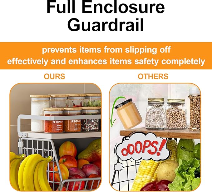 Fruit Basket 2 IN 1 Magnetic & Hanging Wall Produce Basket with Spice Rack for Potato and Onion Storage for Pantry,Kitchen Countertop and Fridge Organizer,2 PCS