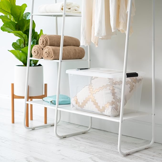 IRIS USA 40 QT Plastic Storage Box with Lid and Latches - 6 Pack - BPA-Free, See-Through Organizing Solution, Durable Nestable Stackable Containers, Secure Pull Handle - Clear