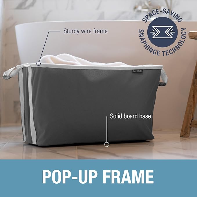 CleverMade Collapsible Laundry Basket Hamper - Denim Shadow Gray 2-Pack 60L - Space Saving Storage Organizer with Handles Foldable Home Organization