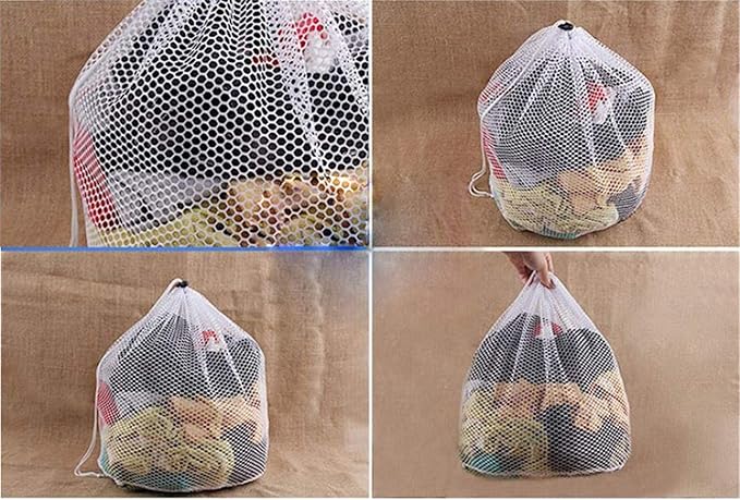 3 Pcs Commercial Mesh Laundry Bag - 20" x 28" - Sturdy white Mesh Material With Drawstring Closure. Ideal Machine Washable Mesh Laundry Bag For Factories, College, Dorm and Apartment Dwellers