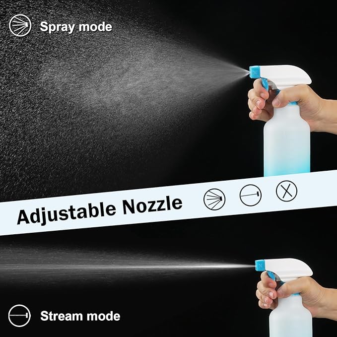 Spray Bottles 16.9oz HDPE Spray Bottle for Hair Mist/Stream Empty Heavy Duty Refillable Containers for Cleaning Solutions, Plants, Vinegar 2 Pack (Blue, 16.9oz)