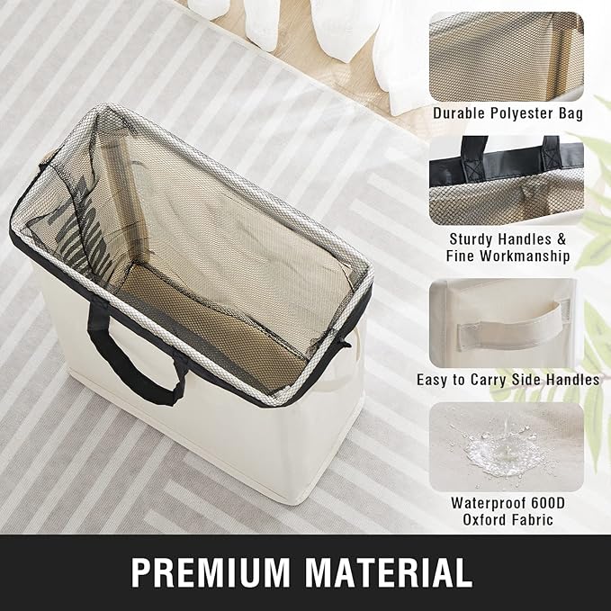 Slim Laundry Hamper with Removable Inner Bag and Side Handles, 45L Small Laundry Baskets to Store Clothes, Narrow Dirty Clothes Hamper for Laundry Room, Bathroom, Bedroom, and Living Room - Beige