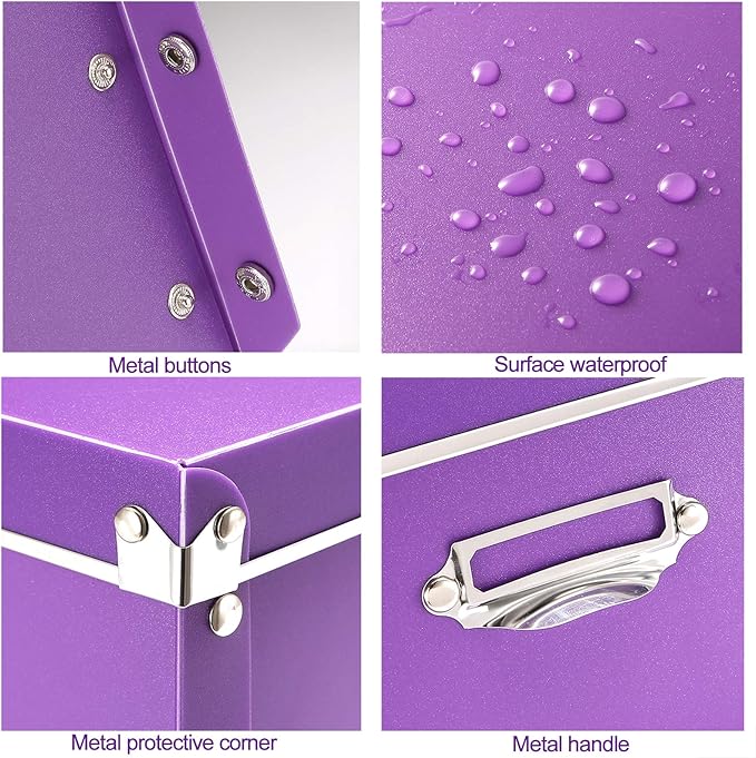 SEEKIND Storage Box, Decorative Storage Bins with Lid,3 in 1 Set,Press-Stud Fastening,Moisture-proof,Foldable for Space Saving Storage,for Clothes, Cosmetic,Blankets (Purple)