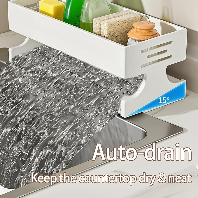 BREIS Sponge Holder for Kitchen Sink, Caddy Organizer with Rag Holder, Countertop Self-Draining Sponge Caddy, Rustproof Sink Storage Rack for Soap Dispenser Storage Accessories (Heavy Duty-White)