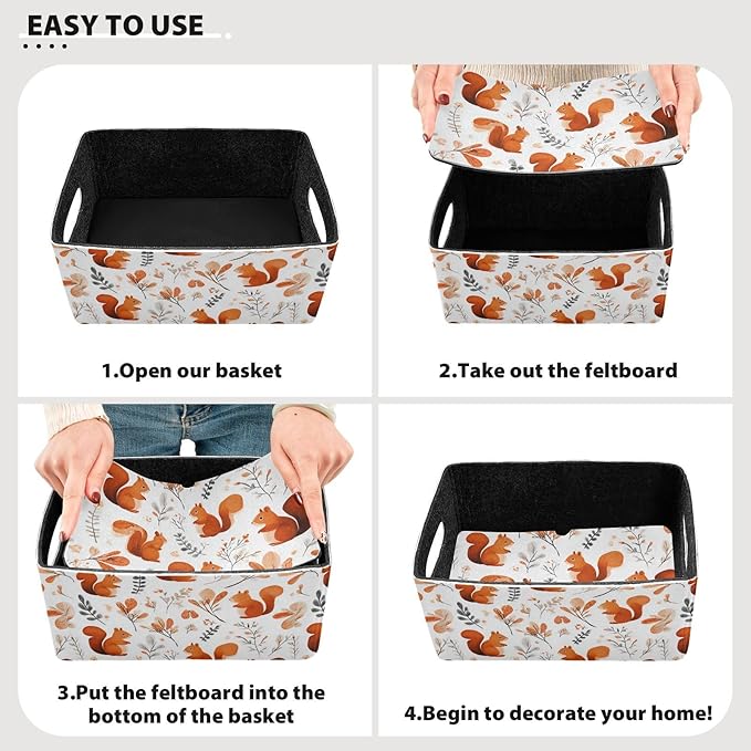Closet Storage Bins 2 Pcs Felt Open Home Storage Containers Organizer with Handles Collapsible Shelf Basket for Home Office Craft Room Classroom Fabric Squirrels Fall Leaf Happy Gnomes Pumpkin