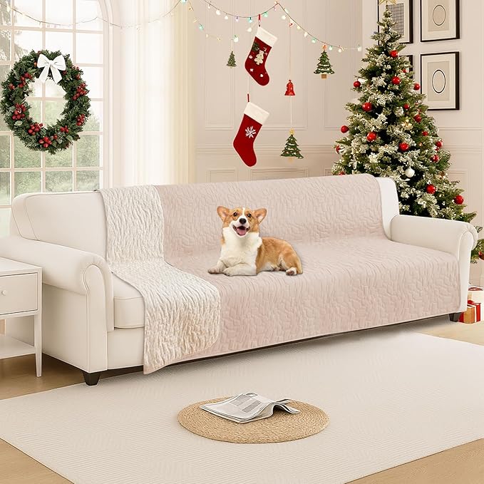 Waterproof Dog Blanket, Non-Slip Soft Pet Bed Cover, Couch Cover for Dogs Washable, Protects Sofa, Furniture, Crate, Car, Tear Resistant Leakproof Pet Blanket (68x82 Inch, Beige)