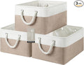 Large Storage Baskets- 15.7x11.8x8.26 inch Storage Bins for Shelves and Closet Organizing, Foldable Fabric Bin for Home Organization Clothes and Laundry (3-Pack, White&Khaki)