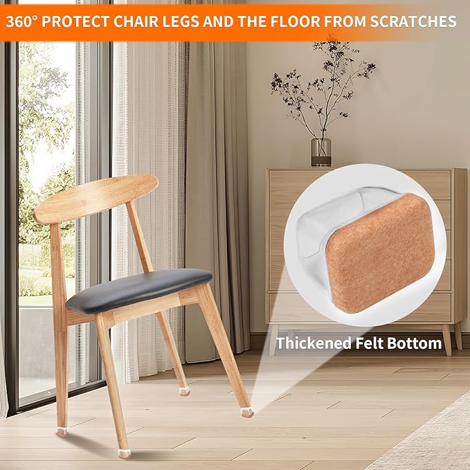 Ezprotekt 16 Pcs Rectangle Clear Silicone Chair Leg Floor Protectors with Felt, Rectangle Chair Leg Caps, Furniture Leg Covers Cups for Chair Table Desk Anti- Scratches (Fit L :1.3-1.7", W: 0.6-0.9")