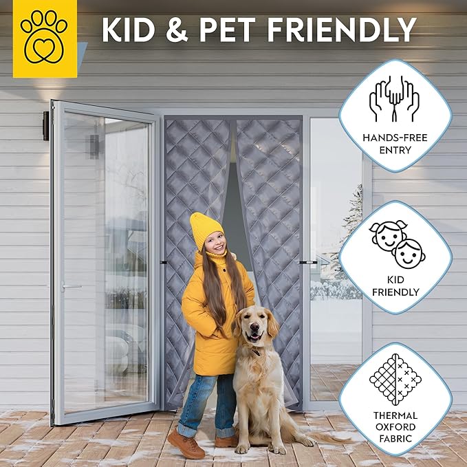 AUGO Thermal Door Curtain - Thermal Door Cover for Winter - Magnetic Thermal Insulated Door Curtain for Winter - Winter Door Insulation - Keeps Warm Air in & Cold Air Out - Home Winterizing Products