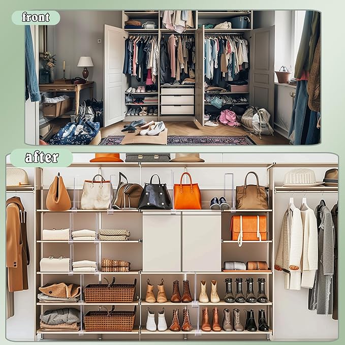 Shelf Dividers for Closet Organization, 12Pcs Closet Purse Organizeder Acrylic Shelf Dividers Purse Closet Organized Closet Dividers for Shelves Clear Shelf Dividers Shelf Separators in Closet (8Pcs)