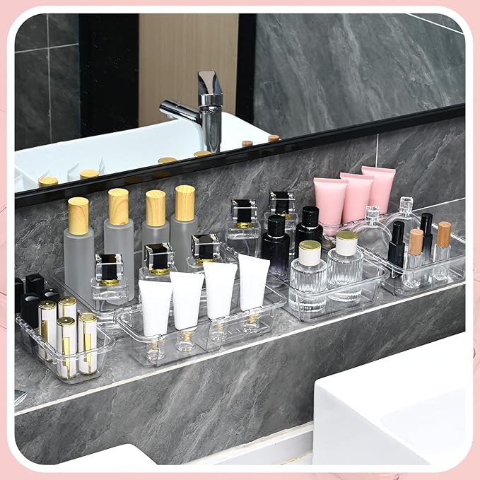 8 Pcs Mixed Extendable Clear Drawer Organizer, All Adjustable Vanity Storage Box, 2-Size Desk Drawer Organizer, Acrylic Storage Bins for Makeup, Cosmetic, Bedroom Dressers Tool Organizer for Gadgets
