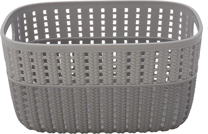 Simplify 2 Tone Sailor Knot Plastic Storage Tote | Decorative Basket | Closet Organization | De-clutter | Accessories | Toys | Bathroom Organization | Small | Grey/Grey