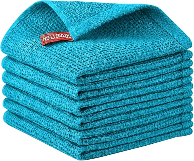 Nialnant 100% Cotton Dish Cloths for Washing Dishes,6 Pack Reusable Cleaning Cloths for Kitchen,Super Absorbent Dish Towels-12x12 Inch,Blue