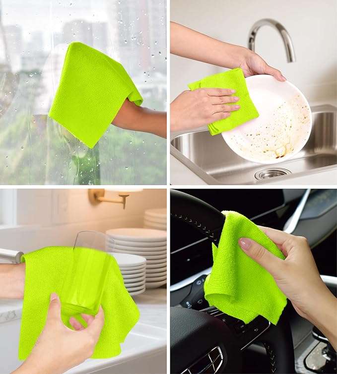CHAUNCEY HOME Microfiber Cleaning Cloth Roll - 100 Pack Tear Away Microfiber Paper Towels, Reusable, Washable, Scratch-Free, Kitchen Towels for Car, Home, Kitchen, Glass, Dishes (Neon Green)