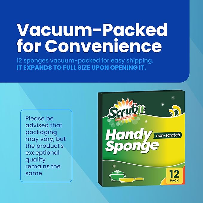 SCRUBIT Cleaning Scrub Sponges, [New Packaging] Non-Scratch Kitchen Sponges for Dishes -12 Pack Dishwashing Sponge - Assorted Colors Package May Vary