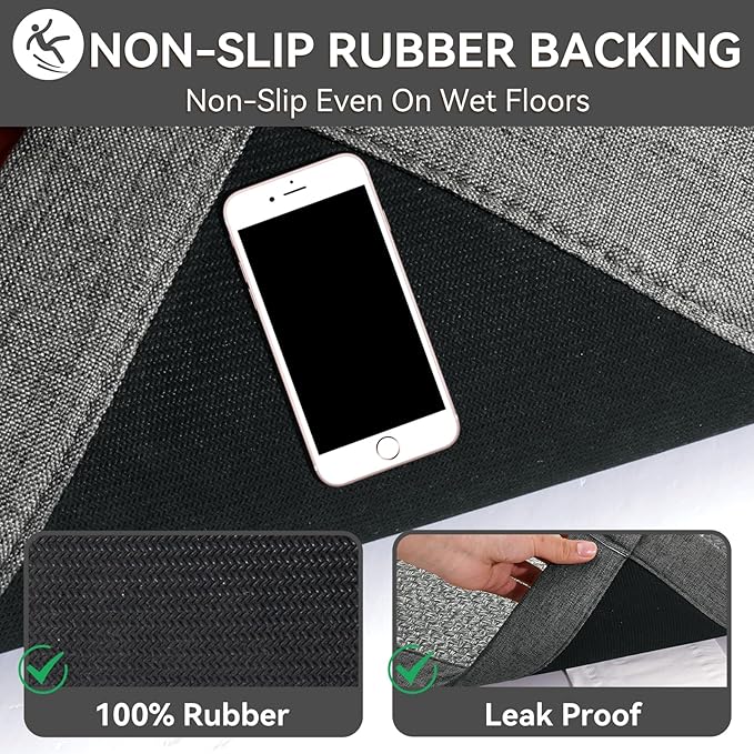 YDKGL Non Slip Bath Mat Bathroom Rugs, Soft Jute-Like Ultra Thin Bath Mats, Rubber Backing Super Absorbent Quick Dry Bath Rug Shower Mat Fit Under Door Bathroom Floor, Machine Washable, Gray 24" x 36"