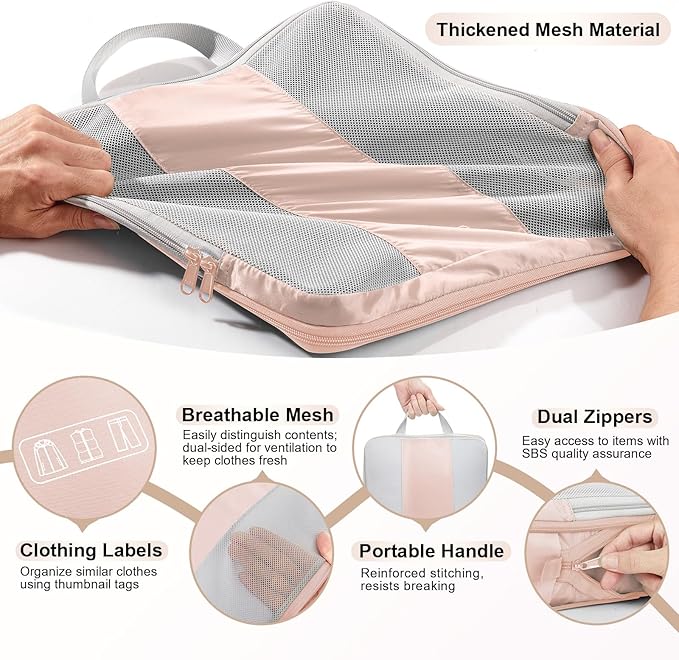 OlarHike 8 Set Compression Packing Cubes,Christmas Gifts for Women Mom Girl,Compressible Expandable Luggage Clothes Organizer for Travelers,Airplane/Cruise/Car/Train Travel Essentials(Beige2)