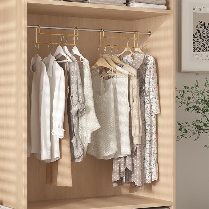 Space Saving Hangers for Clothes: 3 Pack 12 inch Magic Hanger Closet Organizer Metal Heavy Duty Hangers for Shirt Coat Pants Skirt Sorting Storage - Gold