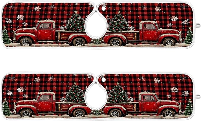 2 Pack Faucet Splash Catcher Red Truck Plaid Christmas Tree Sink Mat for Faucet Absorbent Kitchen Splash Guard Drip Catcher for Farmhouse Barthroom Bar, M