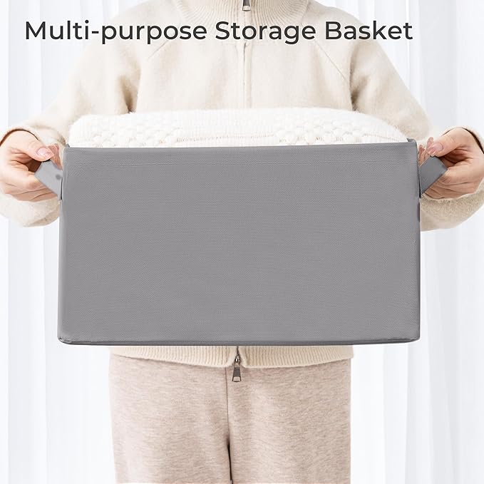 Storage Basket Bins with Metal Frame, Large Collapsible Fabric Storage Baskets for Organizing Shelf, Basket Organizer W/Handles for Blankets, Towels, Laundry, Shelves, 15-Pack, Grey