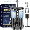Electric Toothbrush with Water Flosser Combo in One - Sonic Flossing Toothbrushes for Teeth Cleaning, Rechargeable,Portable Cordless Water Flosser for Adults, 17oz Large Tank, 3 Modes & 5 Brush Heads