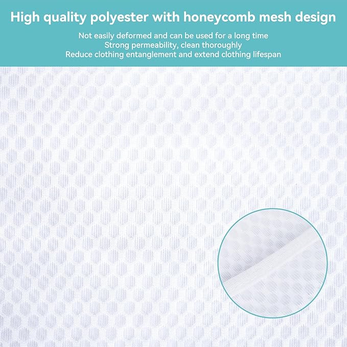 OTraki 2pc Honeycomb Mesh Laundry Bags for Delicates Garment Bag for Washing Machine With Handle 13x16 & 16x18 Inches Washing Bags for Socks Baby Clothes Don't Drying, Melting 140-176℉ White