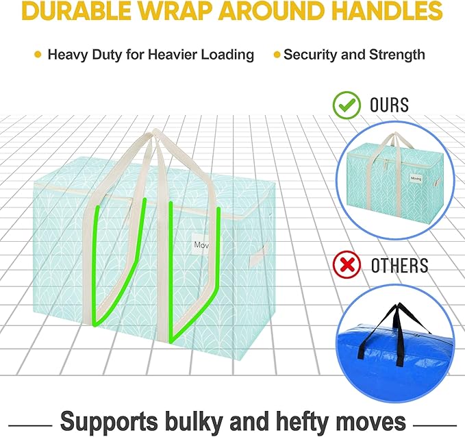 VENO 2 Pack Heavy Duty Moving Bags, Extra Large Storage Bags with Reinforced Handles & Strong Zippers, Foldable & Reusable Moving Box Alternative for Clothes & Dorm Storage