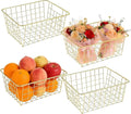 4 Pack Gold Wire Baskets for Pantry, 11" Upright Wire Freezer Storage Bins with Handles, Small Metal Storage Basket for Freezer Organizing Office Kitchen Closets