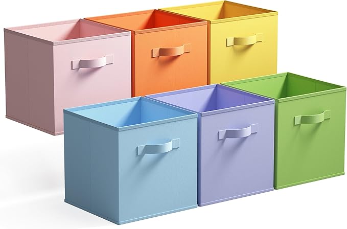 GRANNY SAYS 13 Inch Cube Storage Bins, Colorful Cube Storage Organizer, Fabric Storage Bins, Storage Cubes for Shelves, Closet, Toy Storage Bins for Kids Room, Play Room, Colour, 6-Pack