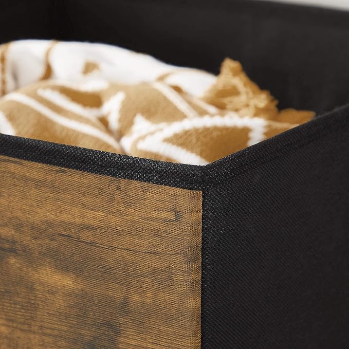 SONGMICS Storage Cubes, Set of 6 Storage Bins with Handles, Foldable Oxford Fabric and Non-Woven Fabric Storage Boxes, 11.8 x 11.8 x 11.8 Inches, Rustic Brown and Black URFB102B01
