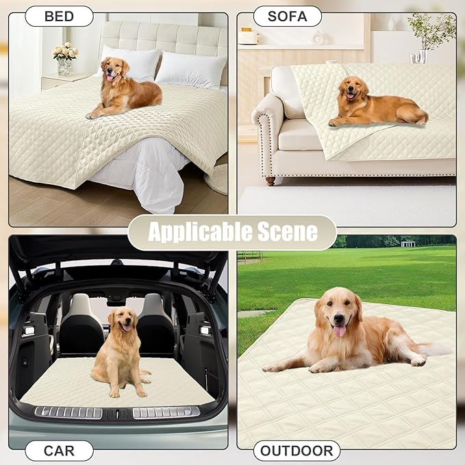 Smiry Waterproof Dog Bed Cover Pet Blanket, Soft Washable Dog Blanket for Furniture Bed Couch Sofa Reversible, Checkered (40"x80", Beige/Beige)