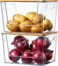 Pantry Organizers Storage, 2 Pack Under Sink Organizer Trash Bag Holder with Bamboo Lids Large Capacity Clear Storage Bins for Onion, Potato, Garlic, Canned Food Kitchen Countertop Organizer