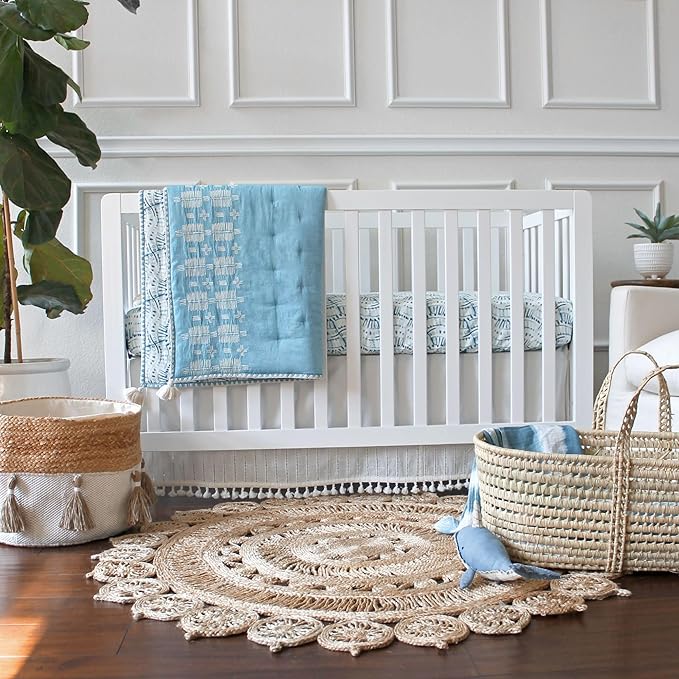 Crane Baby Boho Safari Nursery Decor Baby Storage Bin, Cotton & Jute Collapsible Fabric Basket Organizer, 13X12 Jute 13 X 12 Inches Beige