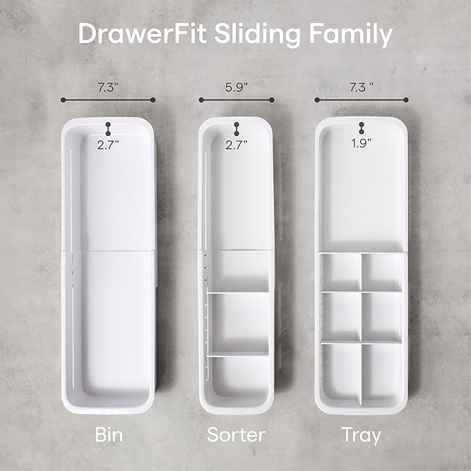YouCopia DrawerFit® Sliding Drawer Bin, Expandable and Adjustable Kitchen Storage Organizer, Speckled White
