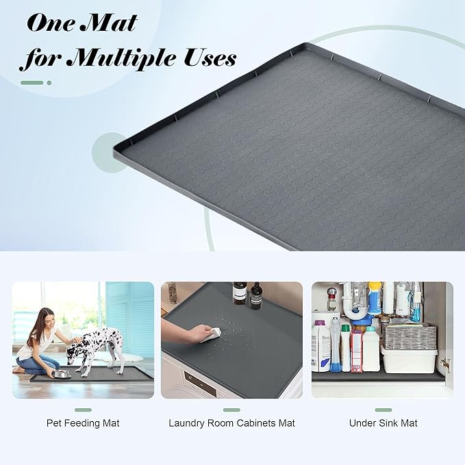28"x19" Silicone Under Sink Mat for Bathroom/Kitchen Cabinet Organizer Mat | Leak-Proof Waterproof Liner Pad & Anti-Spill Tray | 0.7in Edge Barrier, 3.5Gal Capacity