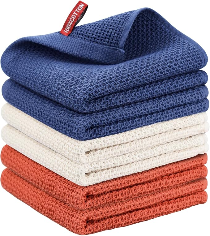 Nialnant 6 Pack Kitchen Towels,Large 100% Cotton Hand Towels,Absorbent Dish Towels for Drying Dishes-13x28 Inches,Multi Color