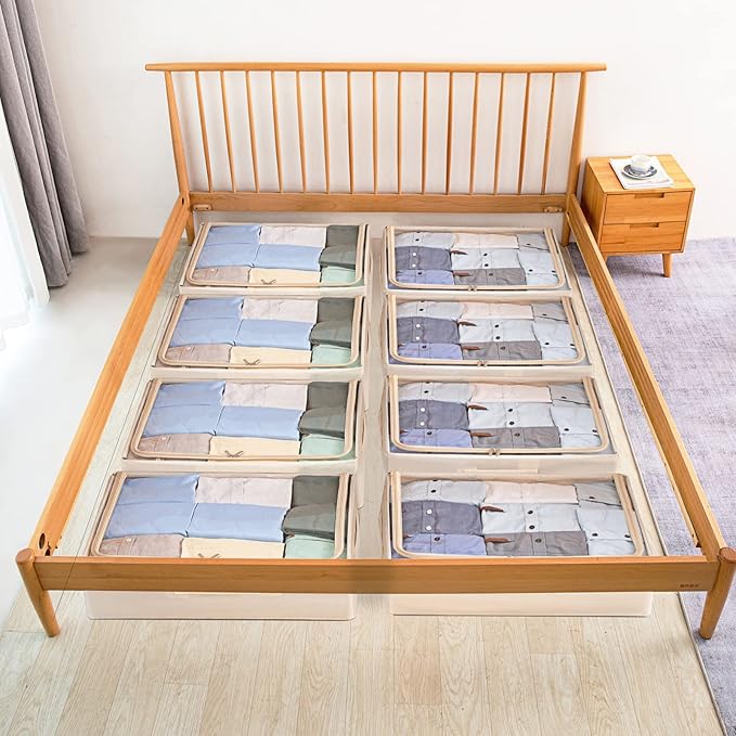 Under Bed Storage Bins Frame Storage Box Oxford Fabric Sturdy Underbed Container Foldable Stackable Large Capacity Clothes Organizer
