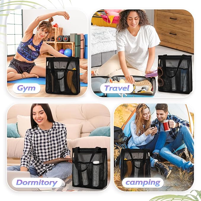 famichan Portable Mesh Shower Caddy, Gym Travel Camp Dorm Room Essentials for College Student Boy Girl, Bathroom Shower Bag - Black