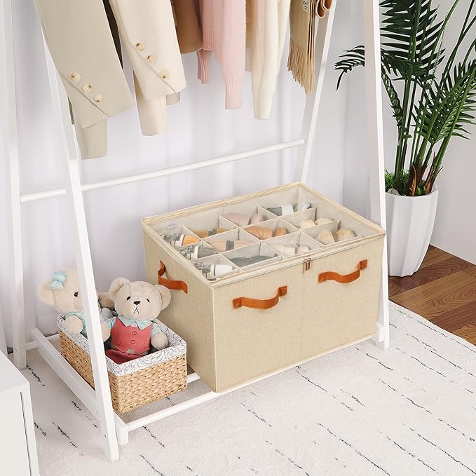 Shoe Organizer for Closet, Foldable Shoe Box with Adjustable Dividers and Clear Cover, Space Saving Shoe Storage Organizer Cabinet with Reinforced Handles, Fits 16 Pairs TP09J