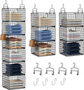 6 Tier Closet Hanging Organizer, Metal Closet Organizers and Storage with 4 Hanging Hooks 4 S-Hooks for Wardrobe Laundry Room, Wire Storage Shelf for Clothes Sweaters Pants (Black)