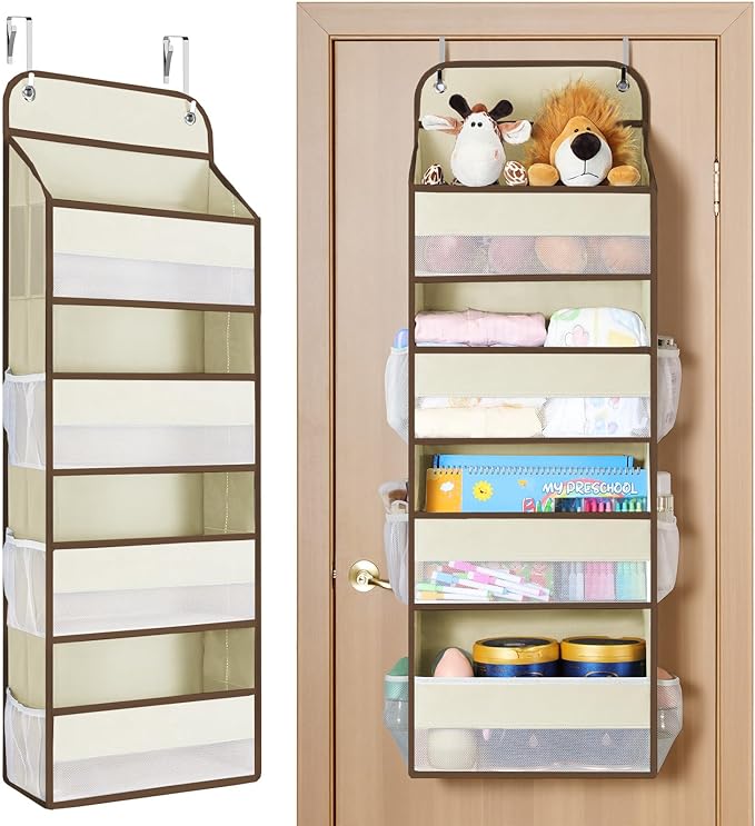 Yecaye Over The Door Organizer, Heavy Duty Hanging Organizers and Storage with 4 Large Capacity Pockets, Swing-Proof Behind The Door Storage for Bathroom Nursery Bedroom Dorm Closet, Beige