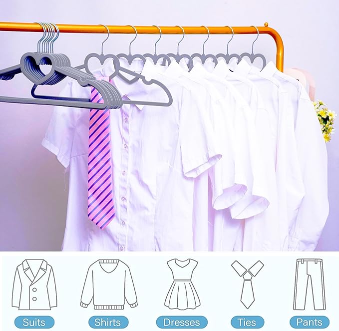 Grey Velvet Hangers 50 Pack, 16" Non Slip Adult Hangers, Slim Clothes Hanger with 360 Degree Swivel Hook - Durable & Cute