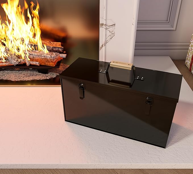 Fire Beauty Fireside Ash Carrier,Metal Ash Storage Box,3 Gallon Ash Tidy Container with Lid,Ash Pail,Fireplace Ash Bucket Bin for Fireplace, Fire Pits, Wood Burning Stoves, Grill, Outdoor