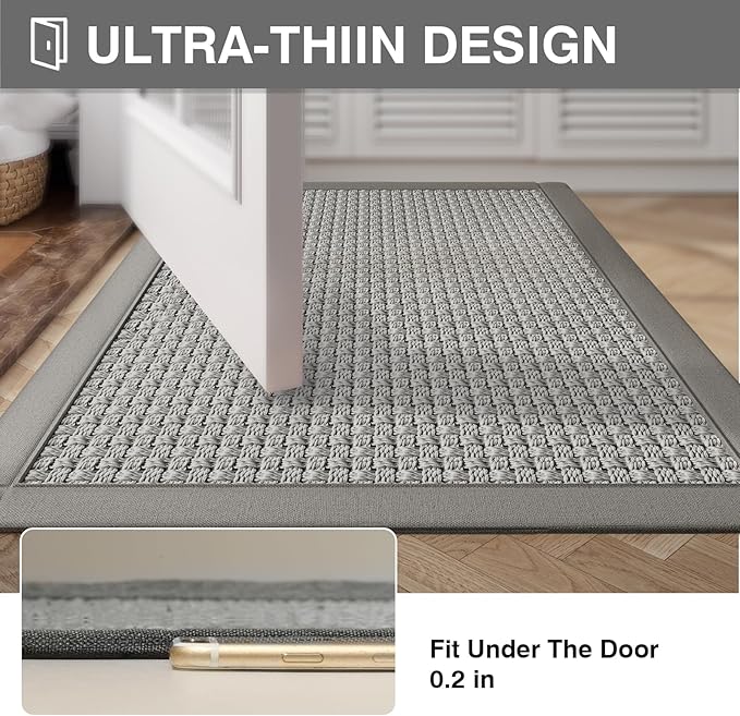 YDKGL Quick Dry Absorbent Bathroom Rugs Mat Non Slip Bath Mat Ultra Thin Bath Mats Bathroom Mat Floor Rubber Backed Fit Under Door Woven Washable Bath Rugs Gray 16x24